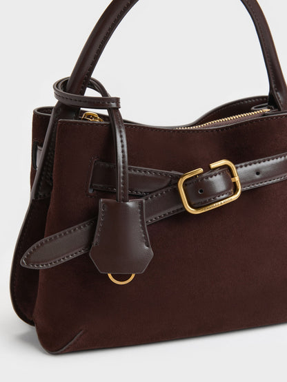 Victoria Belted Top Handle Bag - Espresso Brown | CHARLES & KEITH