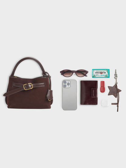 Victoria Belted Top Handle Bag - Espresso Brown | CHARLES & KEITH