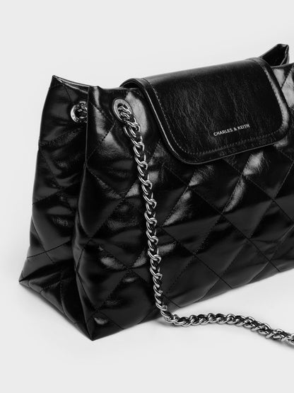 Large Apfra Quilted Shoulder Bag - Noir | CHARLES & KEITH