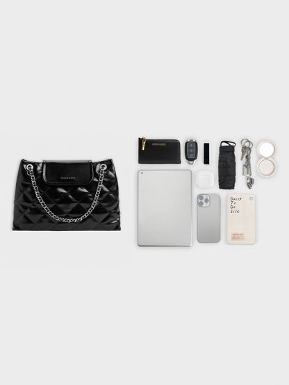 Large Apfra Quilted Shoulder Bag - Noir | CHARLES & KEITH