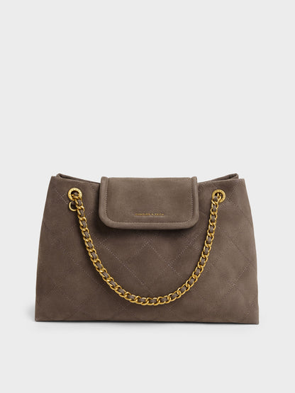 Large Apfra Quilted Shoulder Bag - Stone Grey | CHARLES & KEITH