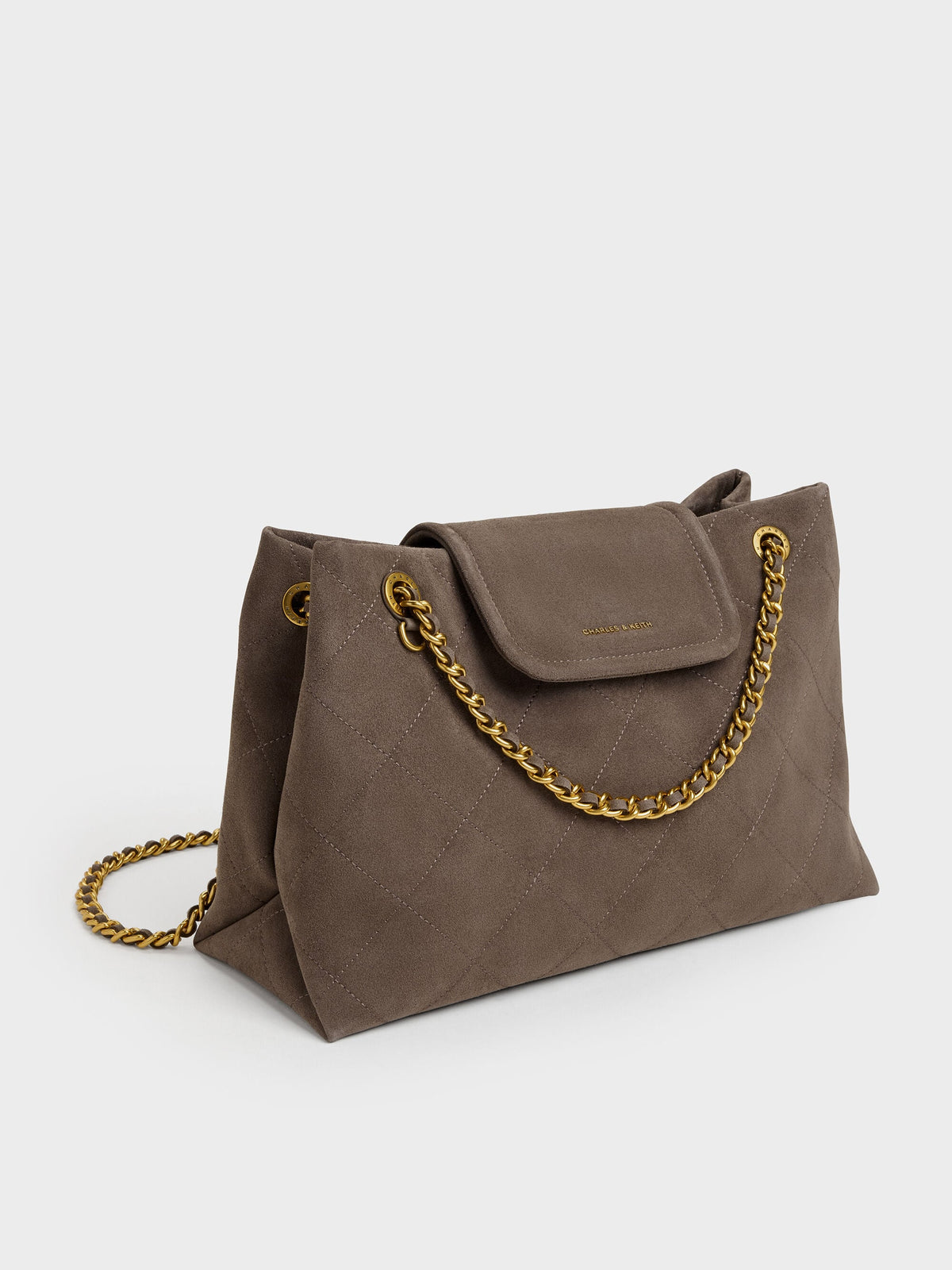 Large Apfra Quilted Shoulder Bag - Stone Grey | CHARLES & KEITH