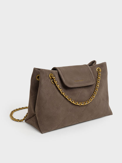 Large Apfra Quilted Shoulder Bag - Stone Grey | CHARLES & KEITH