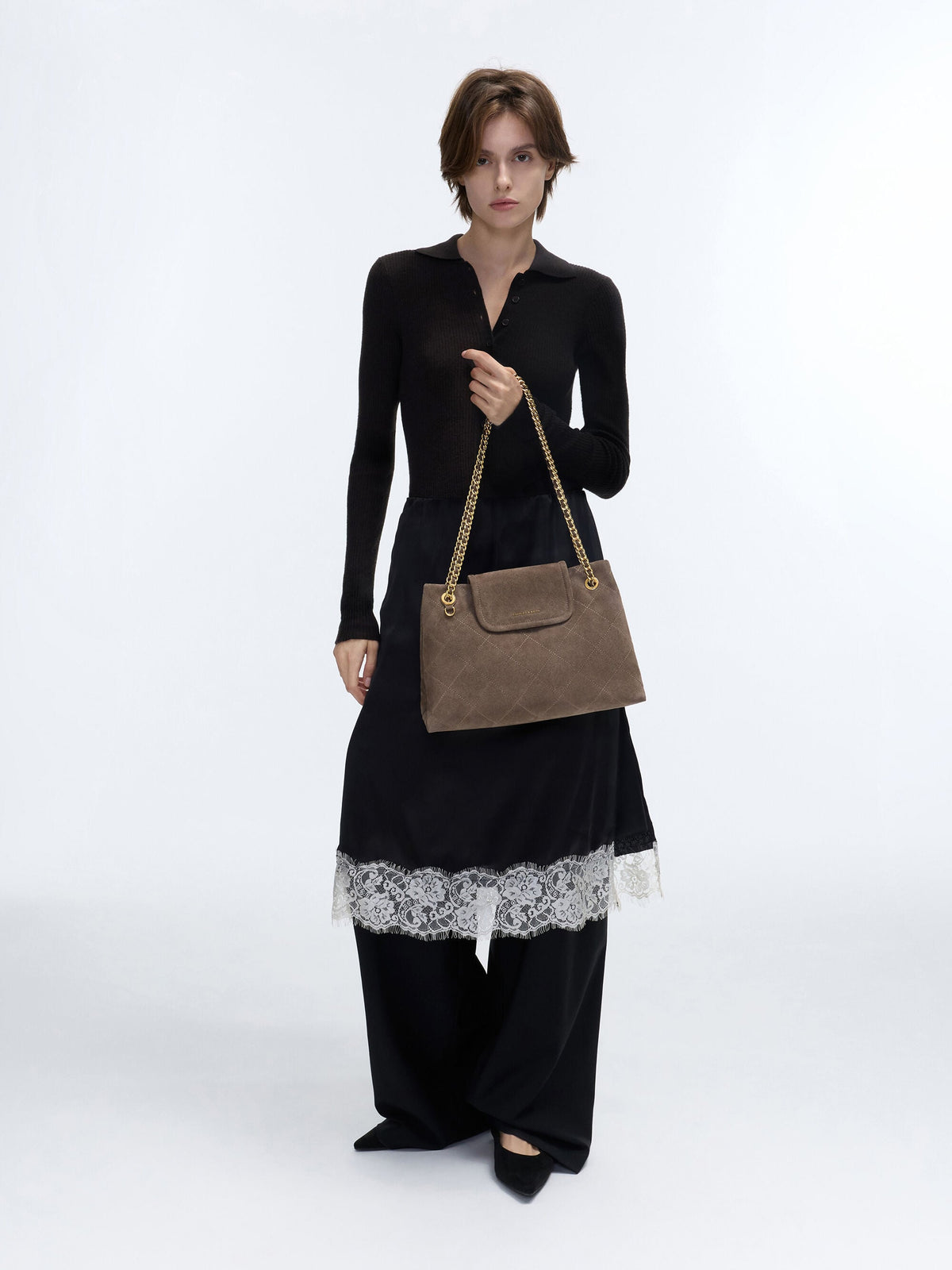 Large Apfra Quilted Shoulder Bag - Stone Grey | CHARLES & KEITH
