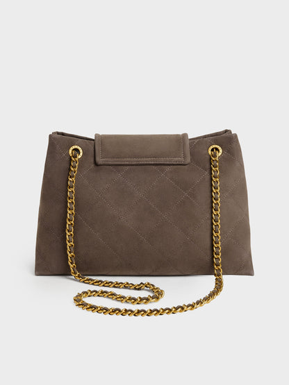 Large Apfra Quilted Shoulder Bag - Stone Grey | CHARLES & KEITH