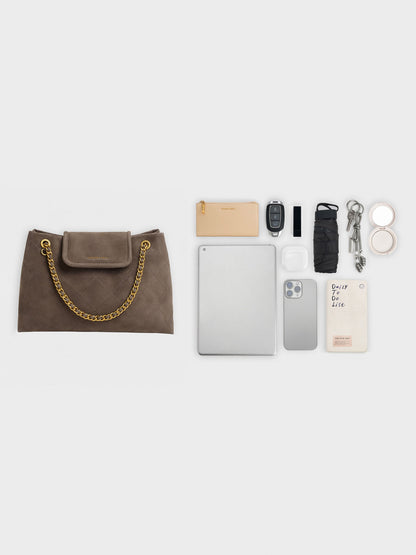 Large Apfra Quilted Shoulder Bag - Stone Grey | CHARLES & KEITH