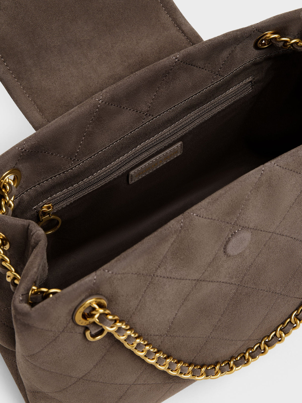 Large Apfra Quilted Shoulder Bag - Stone Grey | CHARLES & KEITH