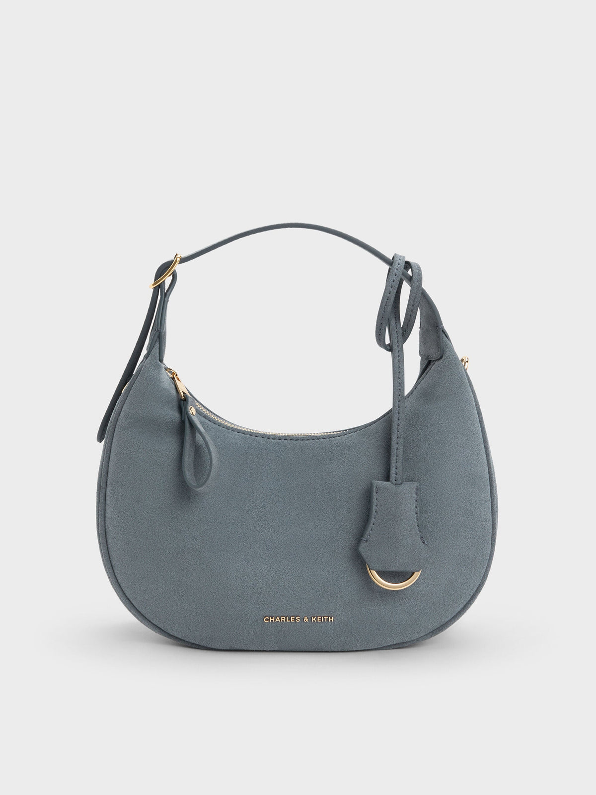 Vega Faux Suede Hobo Bag - Smoky Blue | CHARLES & KEITH