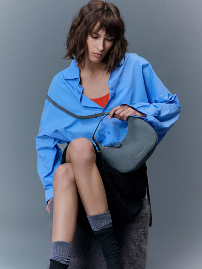 Vega Faux Suede Hobo Bag - Smoky Blue | CHARLES & KEITH