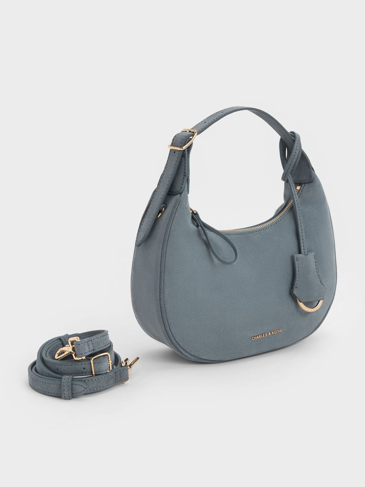 Vega Faux Suede Hobo Bag - Smoky Blue | CHARLES & KEITH