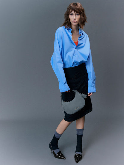 Vega Faux Suede Hobo Bag - Smoky Blue | CHARLES & KEITH
