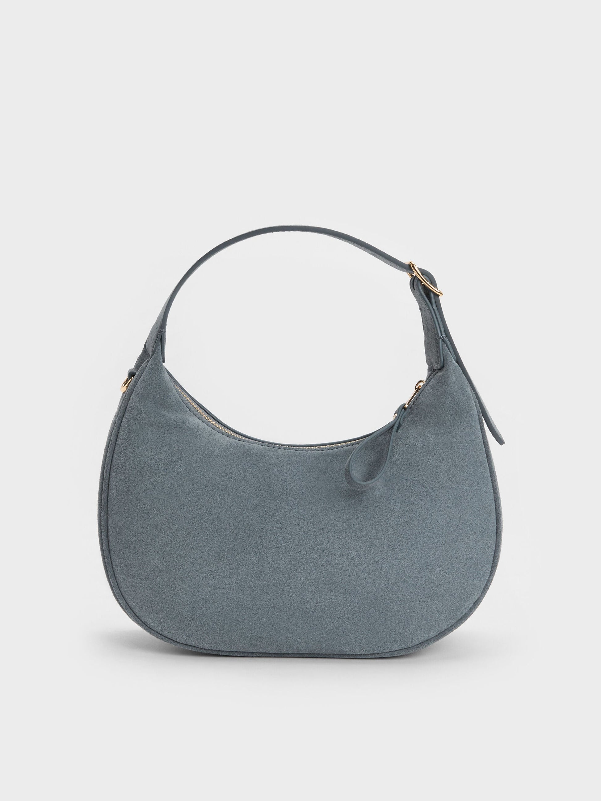 Vega Faux Suede Hobo Bag - Smoky Blue | CHARLES & KEITH