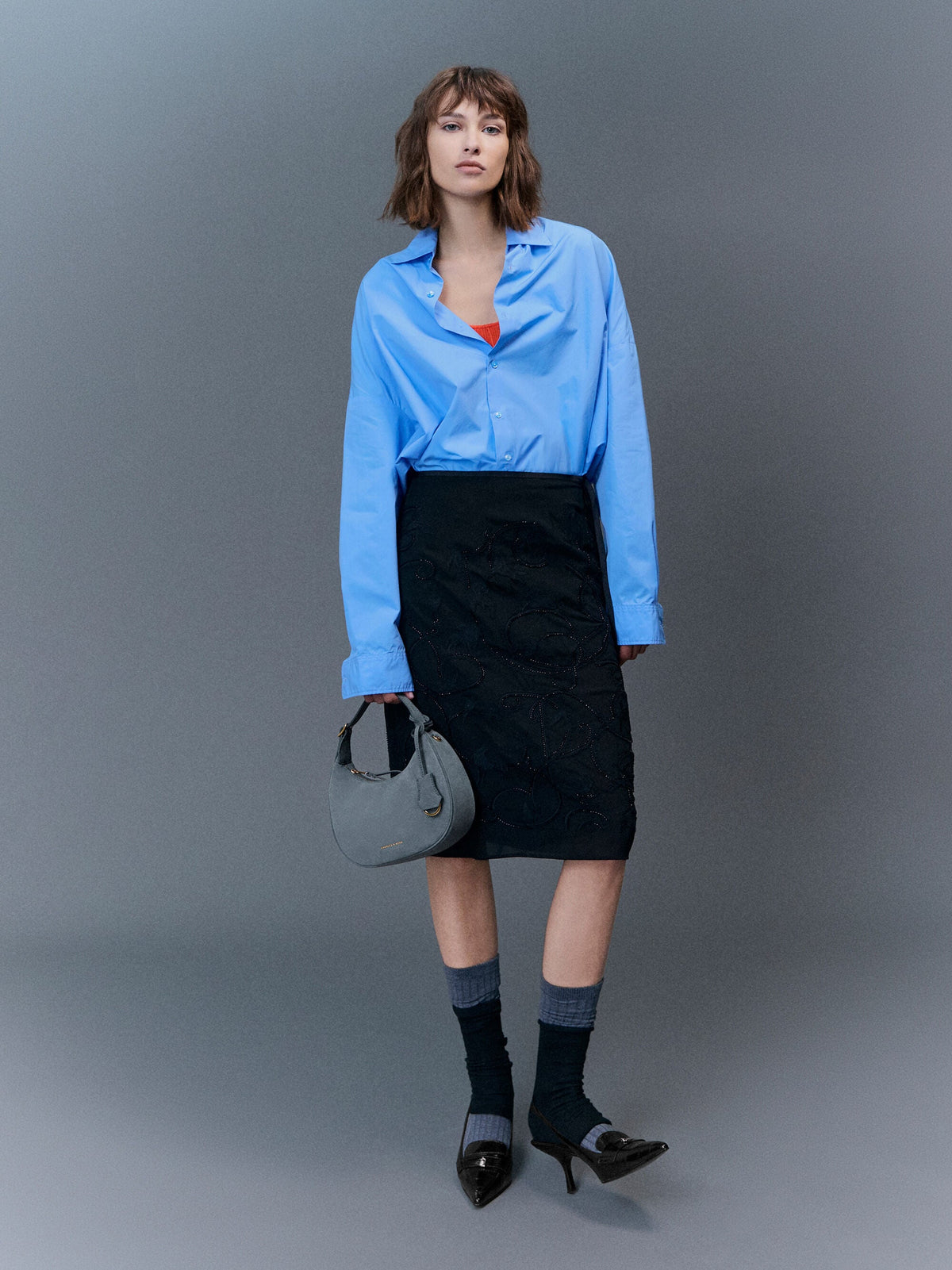 Vega Faux Suede Hobo Bag - Smoky Blue | CHARLES & KEITH