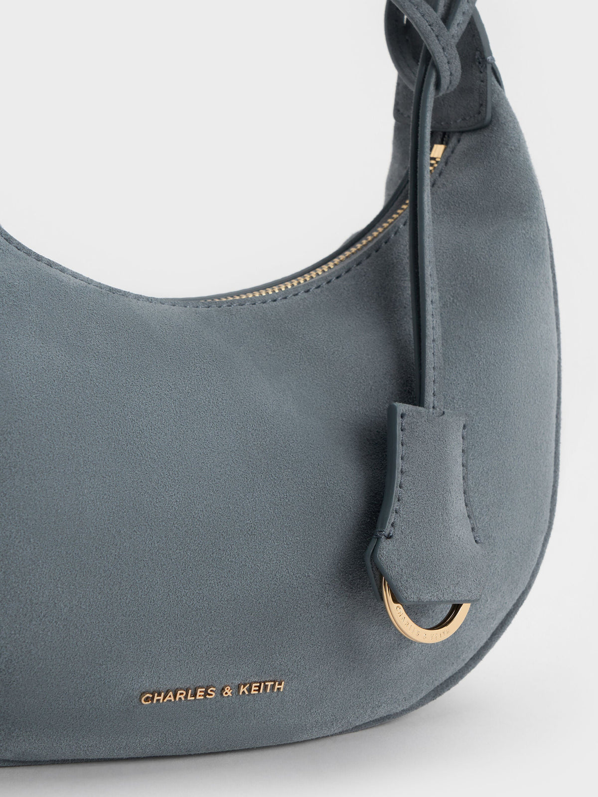 Vega Faux Suede Hobo Bag - Smoky Blue | CHARLES & KEITH