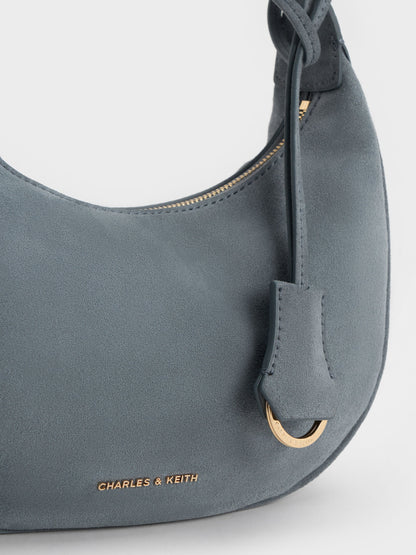 Vega Faux Suede Hobo Bag - Smoky Blue | CHARLES & KEITH
