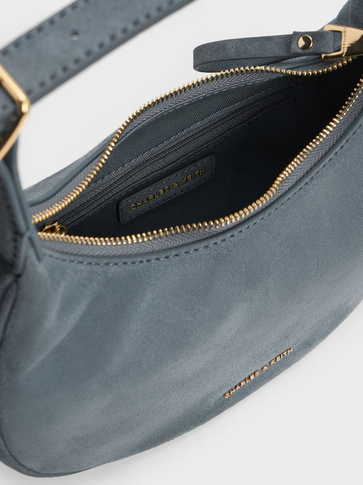 Vega Faux Suede Hobo Bag - Smoky Blue | CHARLES & KEITH