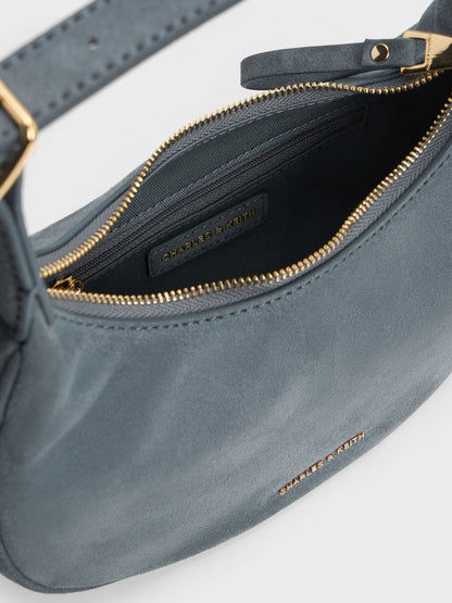Vega Faux Suede Hobo Bag - Smoky Blue | CHARLES & KEITH