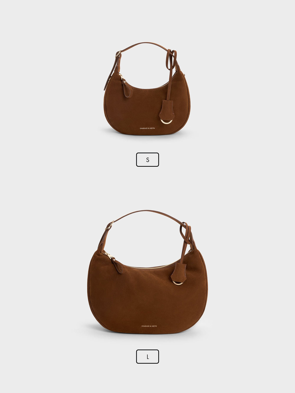 Vega Faux Suede Hobo Bag - Pecan Brown | CHARLES & KEITH