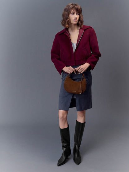 Vega Faux Suede Hobo Bag - Pecan Brown | CHARLES & KEITH