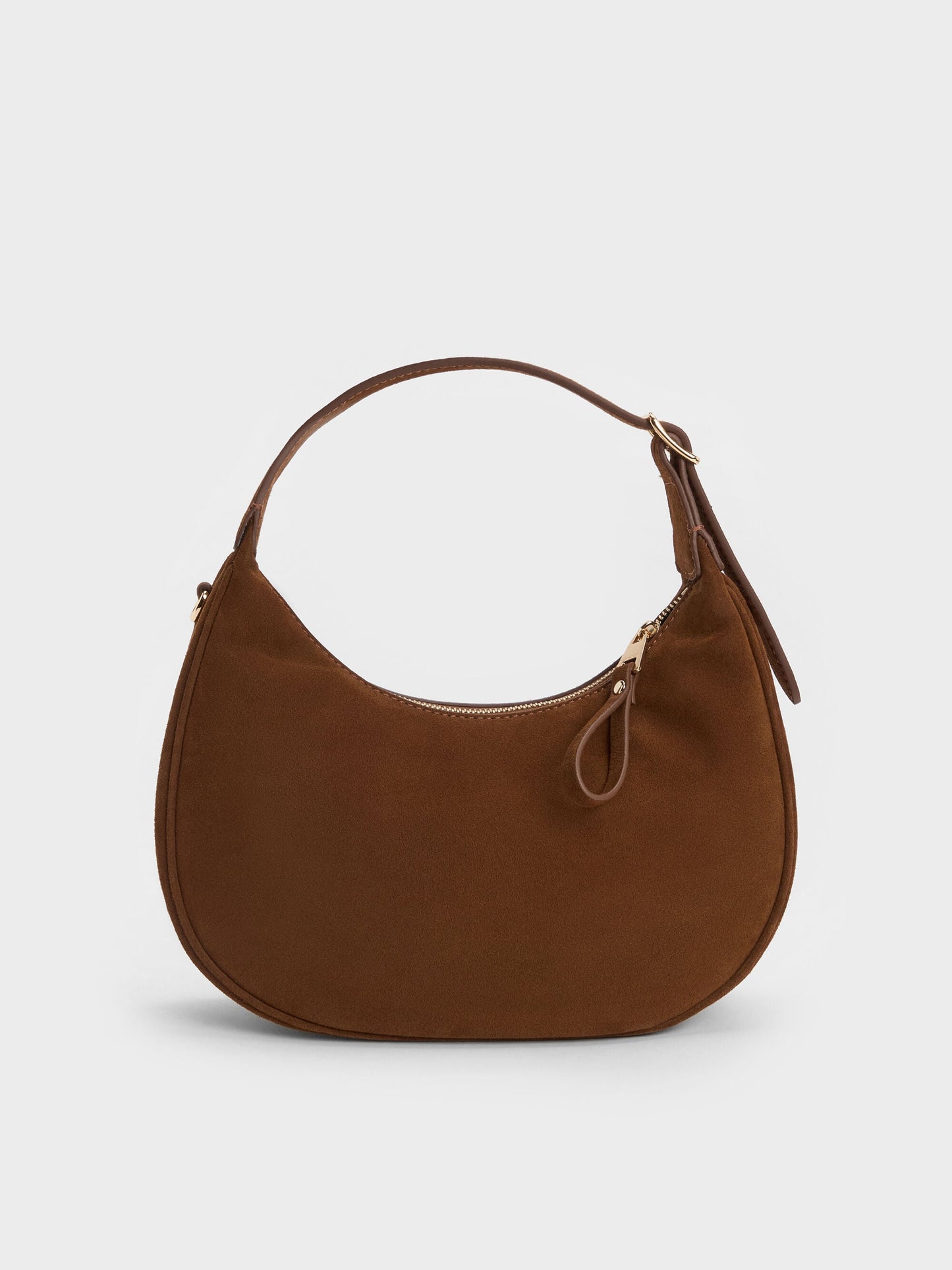 Vega Faux Suede Hobo Bag - Pecan Brown | CHARLES & KEITH