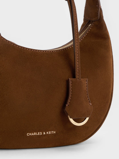 Vega Faux Suede Hobo Bag - Pecan Brown | CHARLES & KEITH