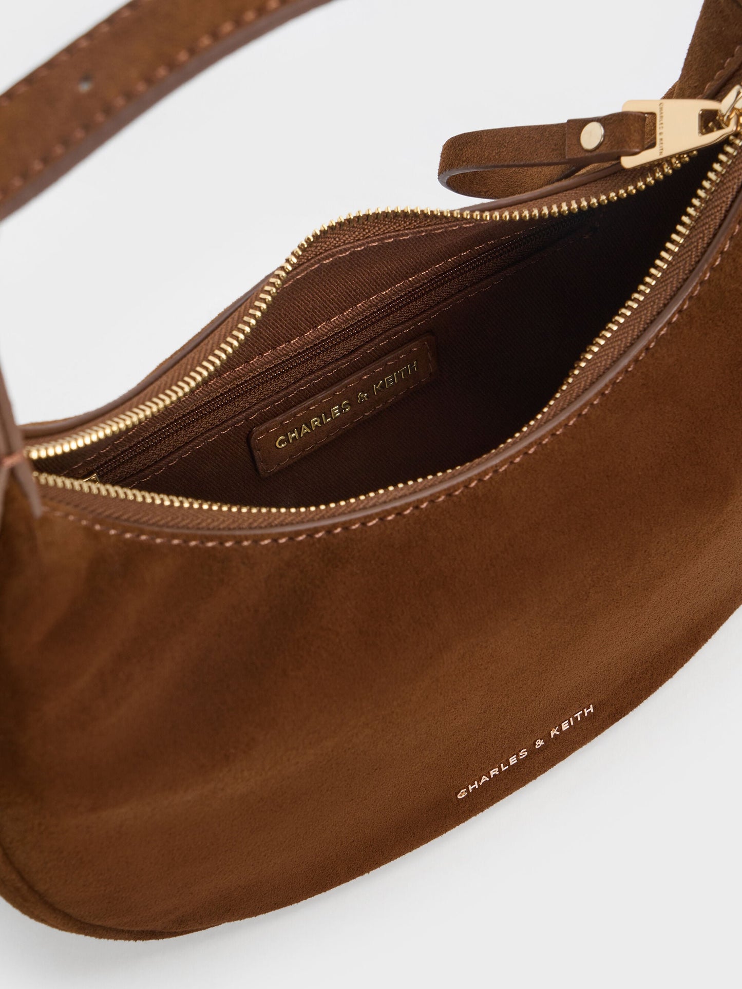 Vega Faux Suede Hobo Bag - Pecan Brown | CHARLES & KEITH