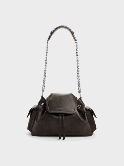 Noane Side-Pocket Two-Way Bucket Bag - Dark Brown | CHARLES & KEITH