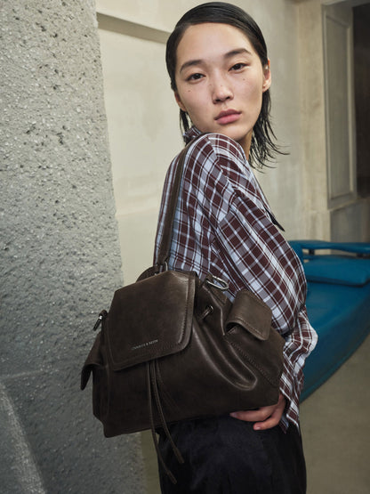 Noane Side-Pocket Two-Way Bucket Bag - Dark Brown | CHARLES & KEITH