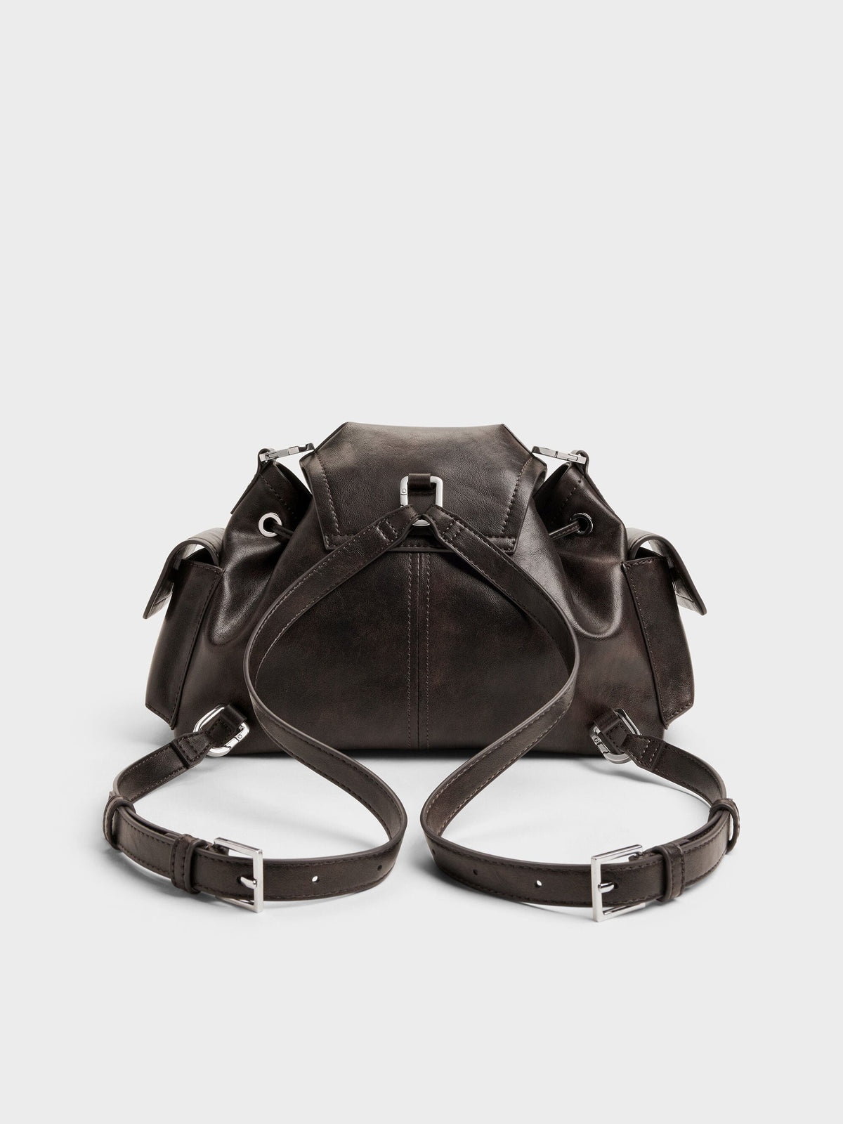 Noane Side-Pocket Two-Way Bucket Bag - Dark Brown | CHARLES & KEITH