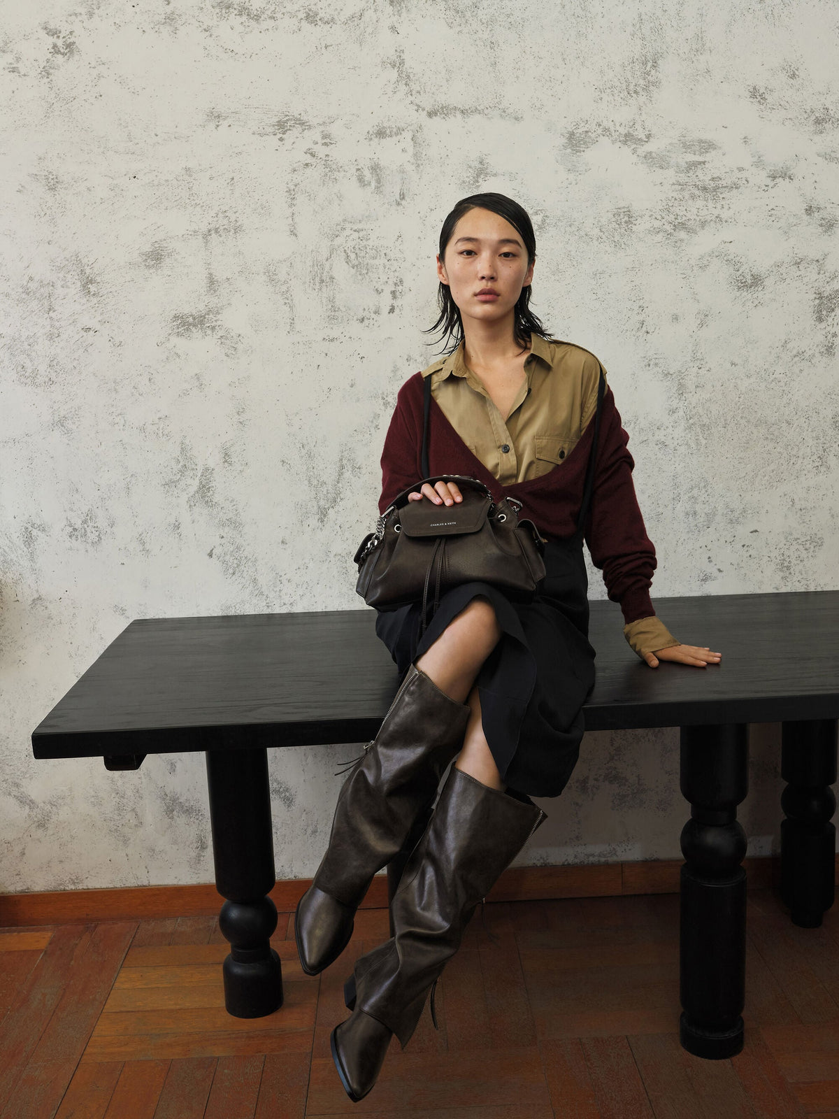 Noane Side-Pocket Two-Way Bucket Bag - Dark Brown | CHARLES & KEITH