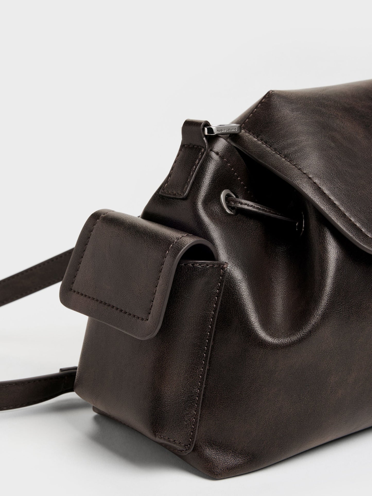 Noane Side-Pocket Two-Way Bucket Bag - Dark Brown | CHARLES & KEITH