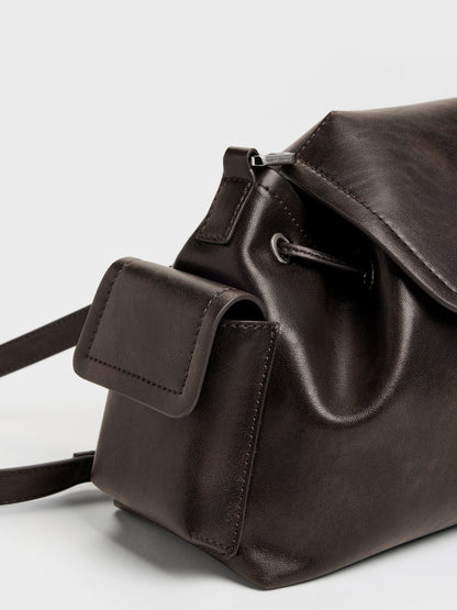 Noane Side-Pocket Two-Way Bucket Bag - Dark Brown | CHARLES & KEITH