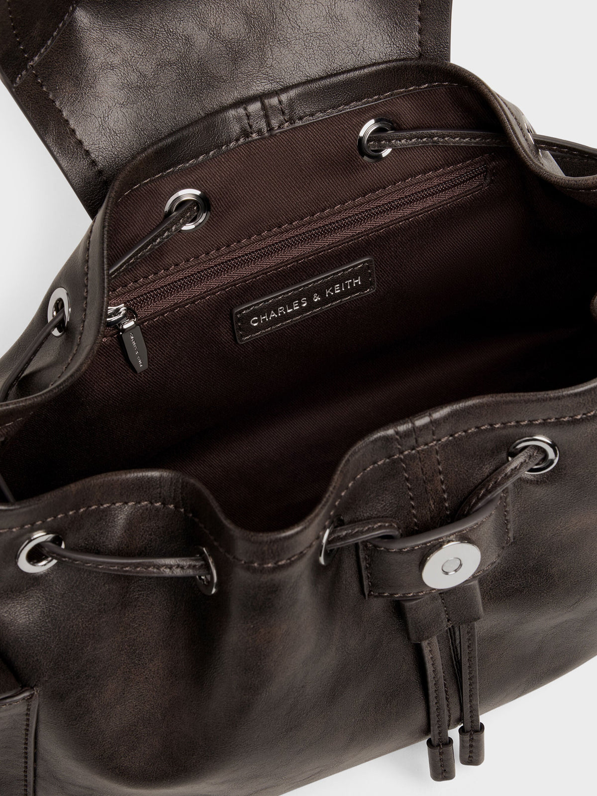 Noane Side-Pocket Two-Way Bucket Bag - Dark Brown | CHARLES & KEITH