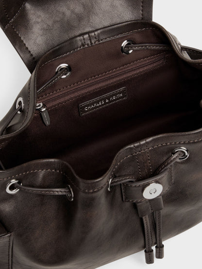 Noane Side-Pocket Two-Way Bucket Bag - Dark Brown | CHARLES & KEITH