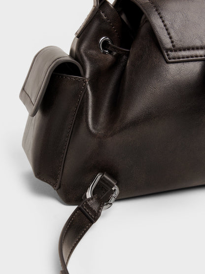 Noane Side-Pocket Two-Way Bucket Bag - Dark Brown | CHARLES & KEITH