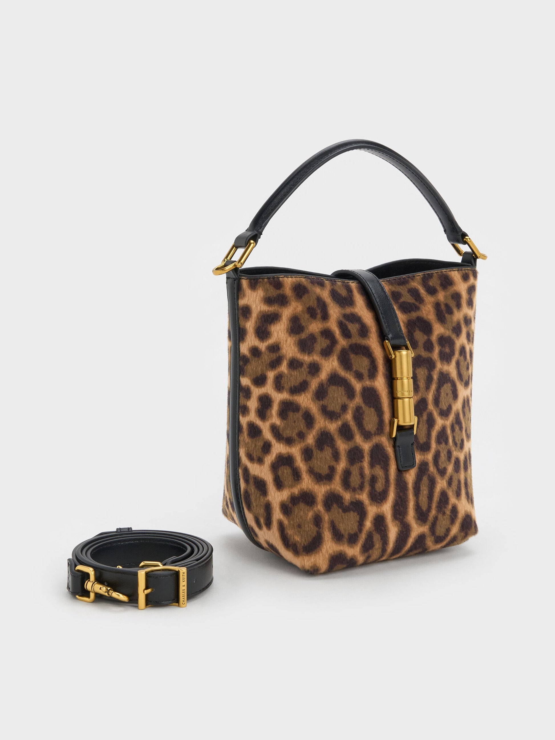 Cesia Leopard-Print Metallic-Accent Bucket Bag - Multi | CHARLES & KEITH