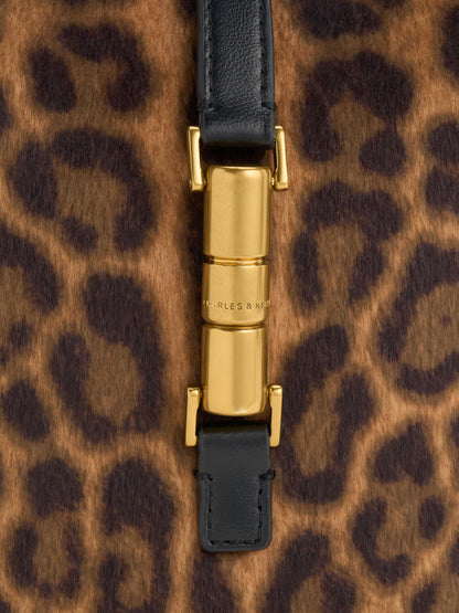 Cesia Leopard-Print Metallic-Accent Bucket Bag - Multi | CHARLES & KEITH
