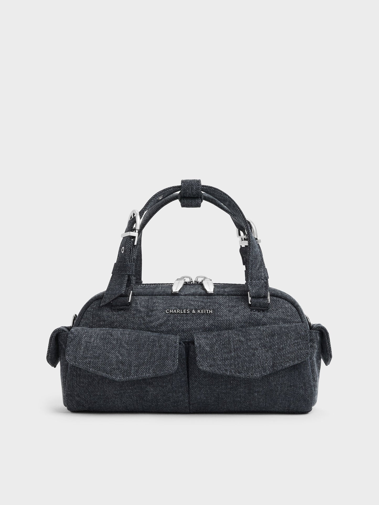 Rachel Denim Multi-Pocket Bowling Bag - Denim Blue | CHARLES & KEITH