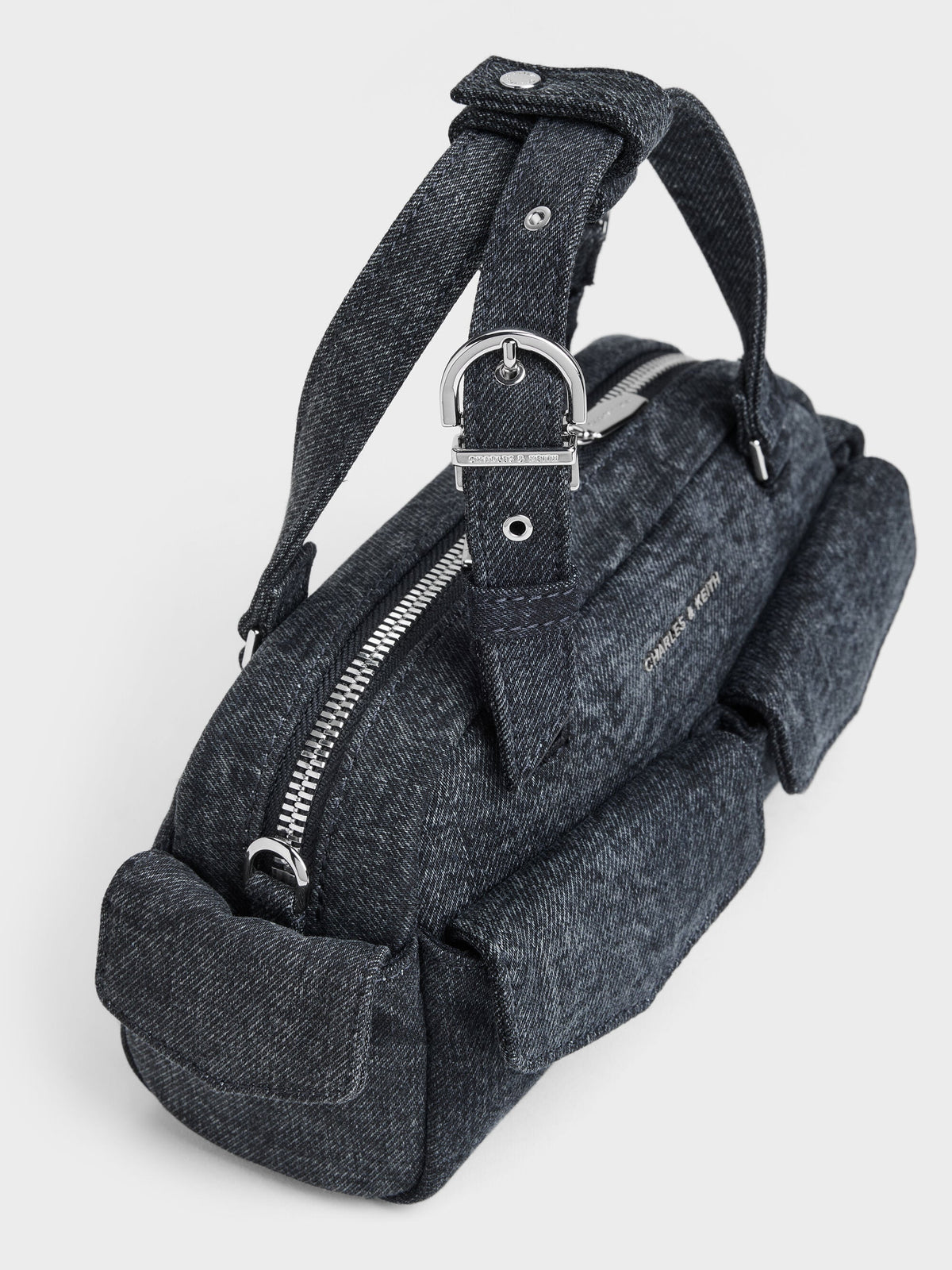Rachel Denim Multi-Pocket Bowling Bag - Denim Blue | CHARLES & KEITH