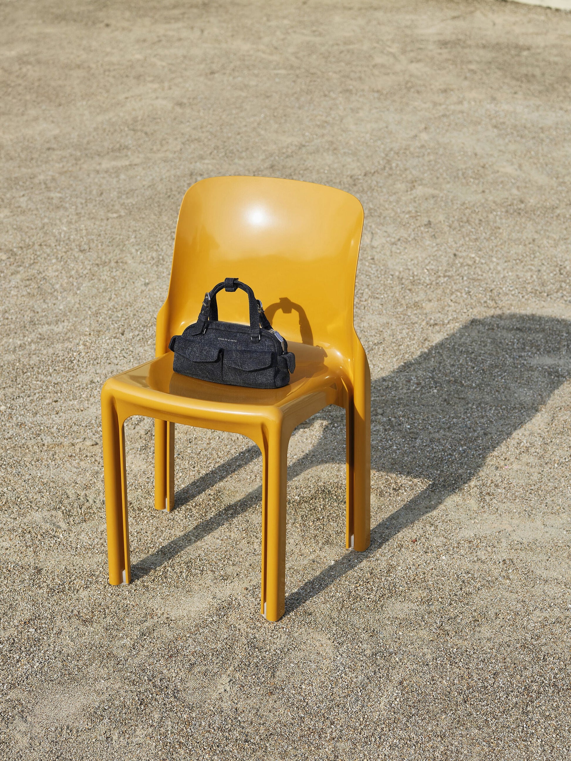 Rachel Denim Multi-Pocket Bowling Bag - Denim Blue | CHARLES & KEITH