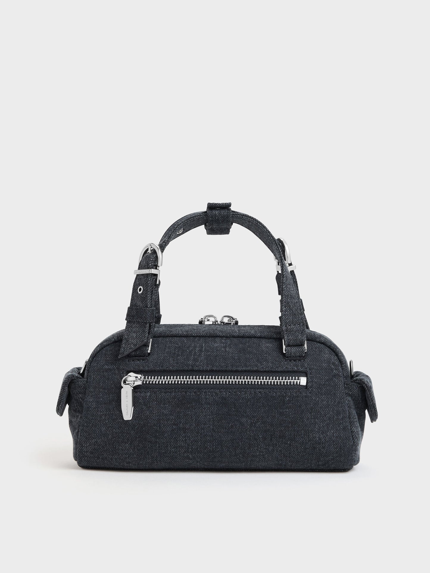 Rachel Denim Multi-Pocket Bowling Bag - Denim Blue | CHARLES & KEITH