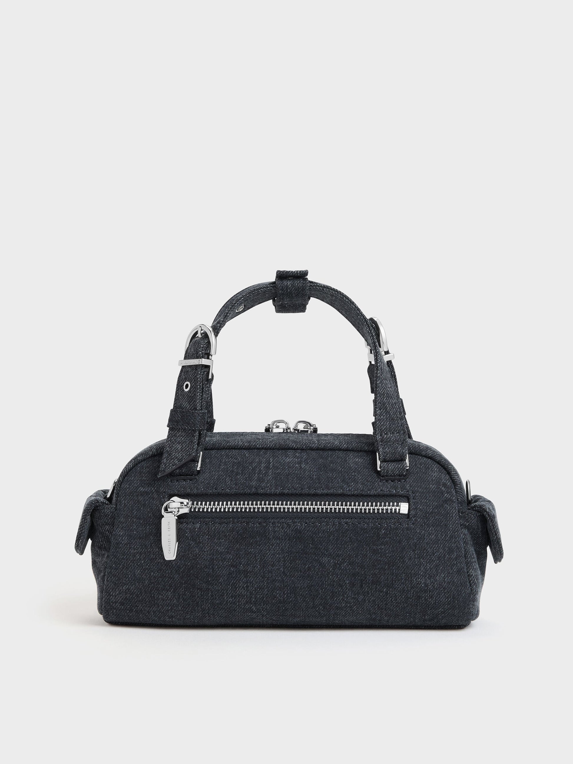Rachel Denim Multi-Pocket Bowling Bag - Denim Blue | CHARLES & KEITH