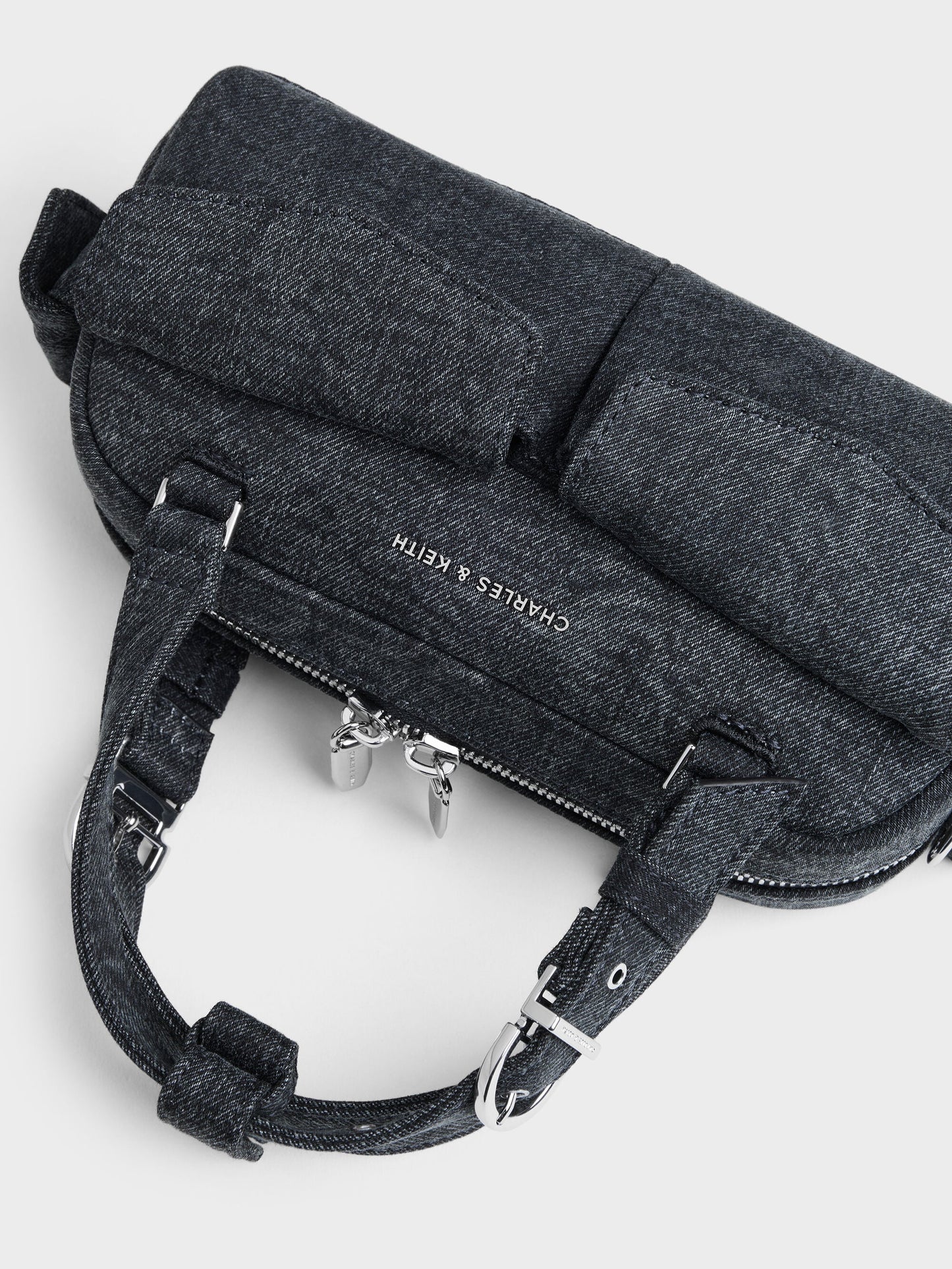 Rachel Denim Multi-Pocket Bowling Bag - Denim Blue | CHARLES & KEITH