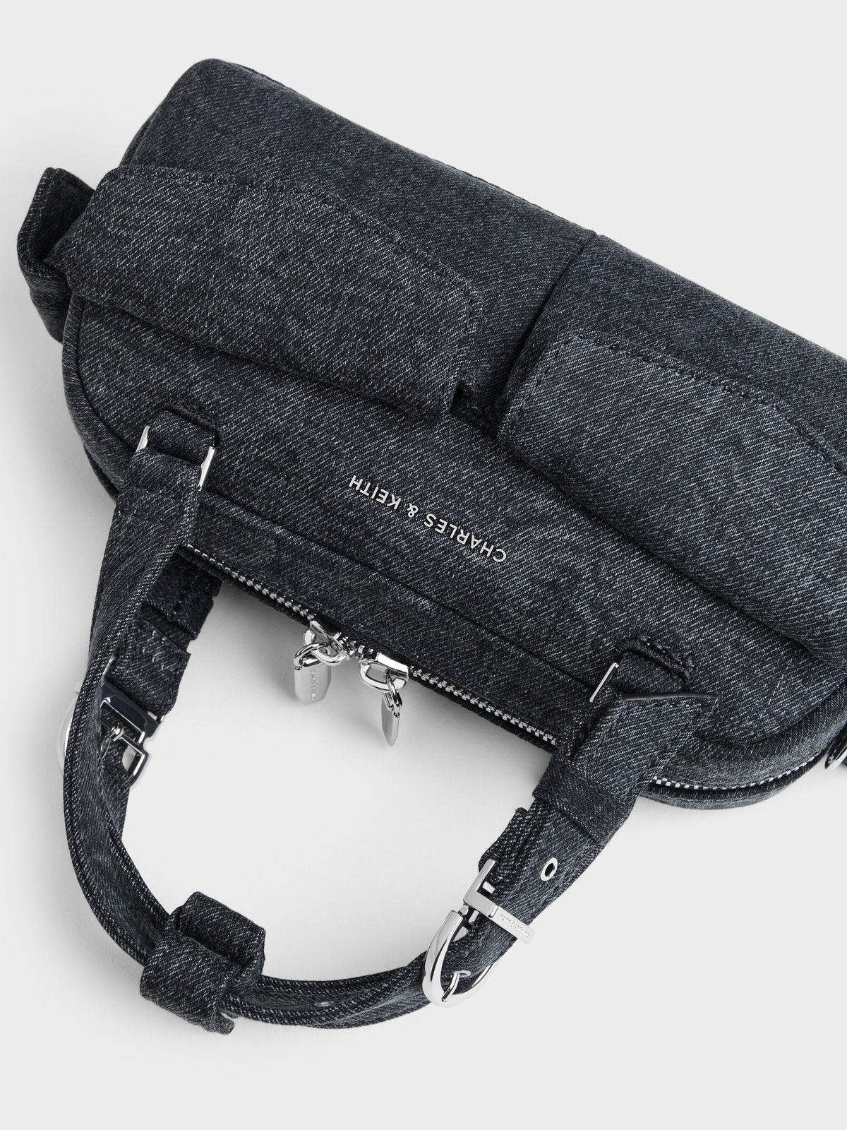 Rachel Denim Multi-Pocket Bowling Bag - Denim Blue | CHARLES & KEITH