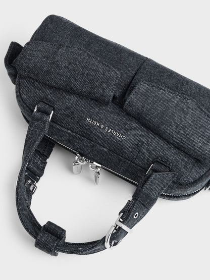 Rachel Denim Multi-Pocket Bowling Bag - Denim Blue | CHARLES & KEITH