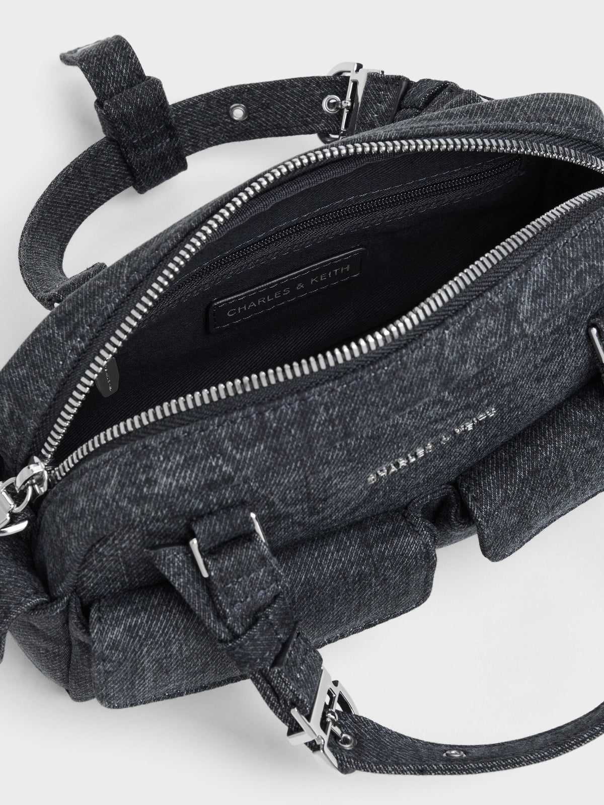 Rachel Denim Multi-Pocket Bowling Bag - Denim Blue | CHARLES & KEITH