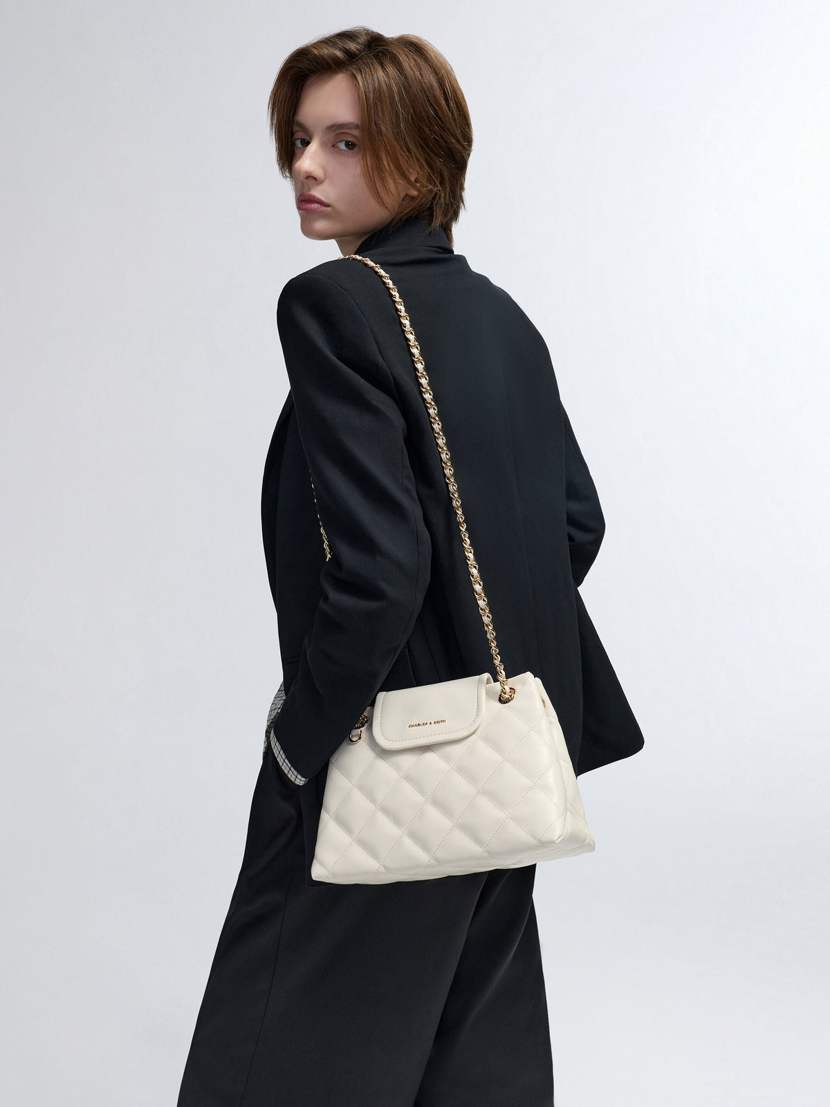 Apfra Quilted Shoulder Bag - Cream | CHARLES & KEITH