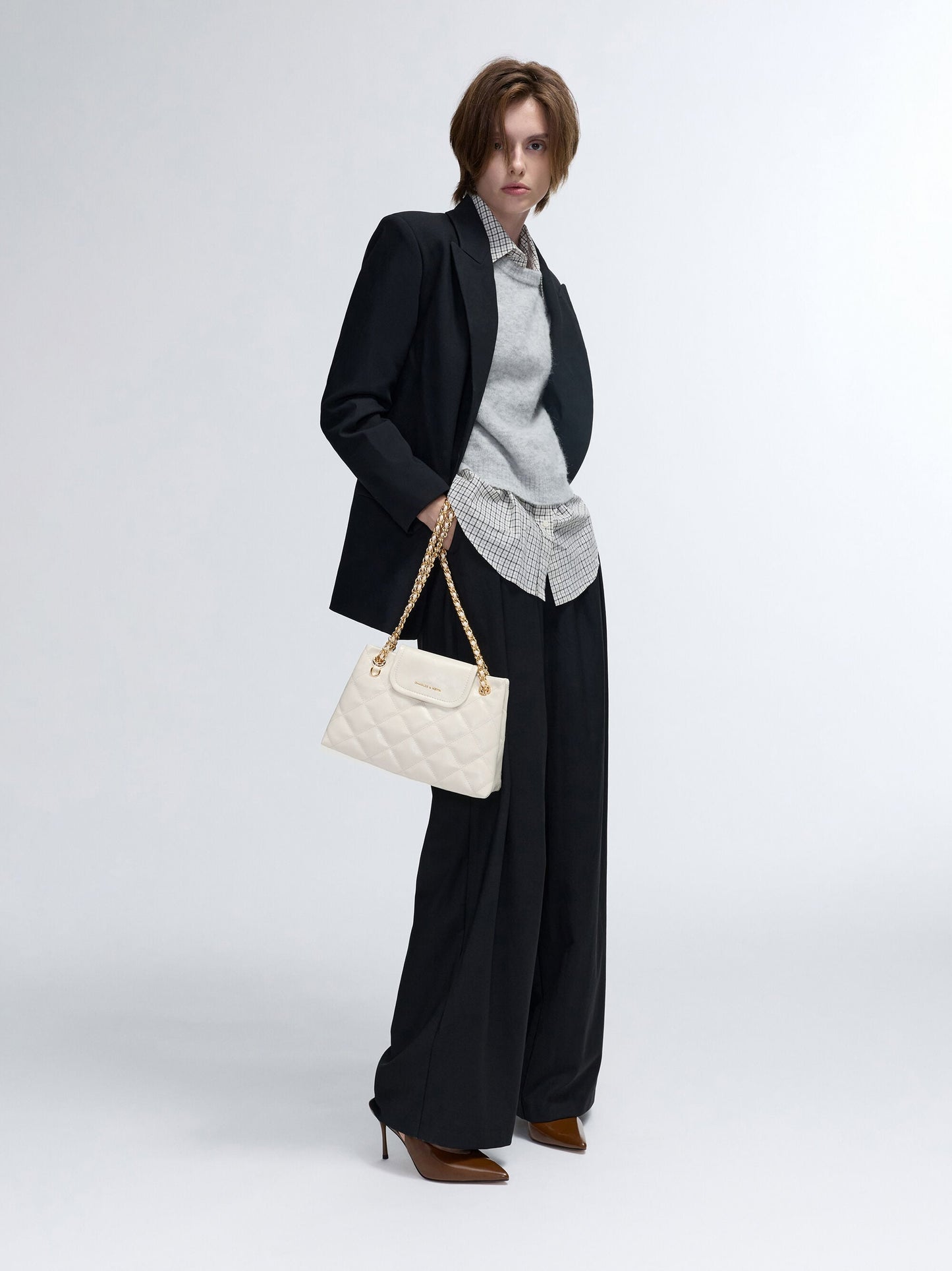 Apfra Quilted Shoulder Bag - Cream | CHARLES & KEITH