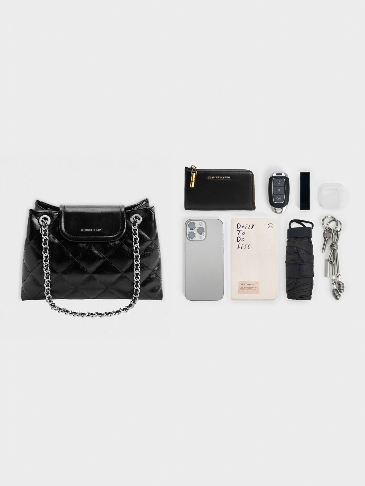 Apfra Quilted Shoulder Bag - Noir | CHARLES & KEITH