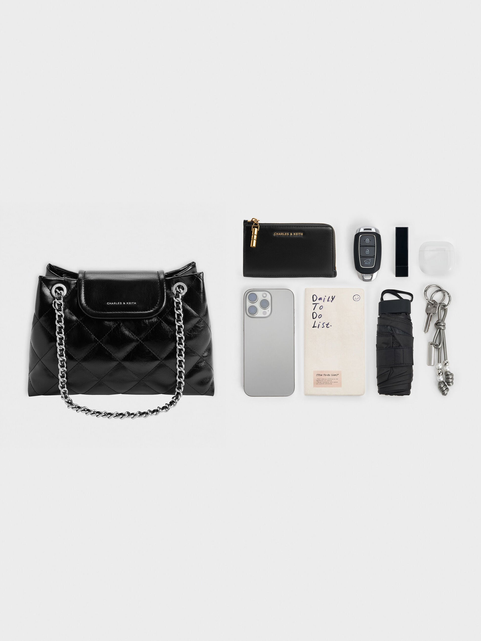 Apfra Quilted Shoulder Bag - Noir | CHARLES & KEITH